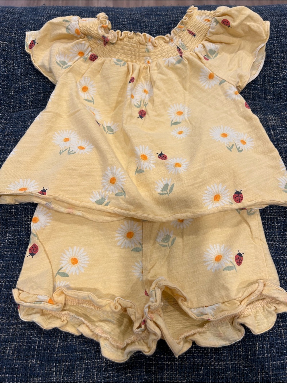 John Lewis Frill Top & Short Set Yellow Ladybugs